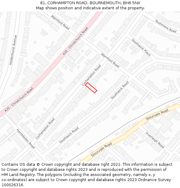 81, CORHAMPTON ROAD, BOURNEMOUTH, BH6 5NX: Location map and indicative extent of plot