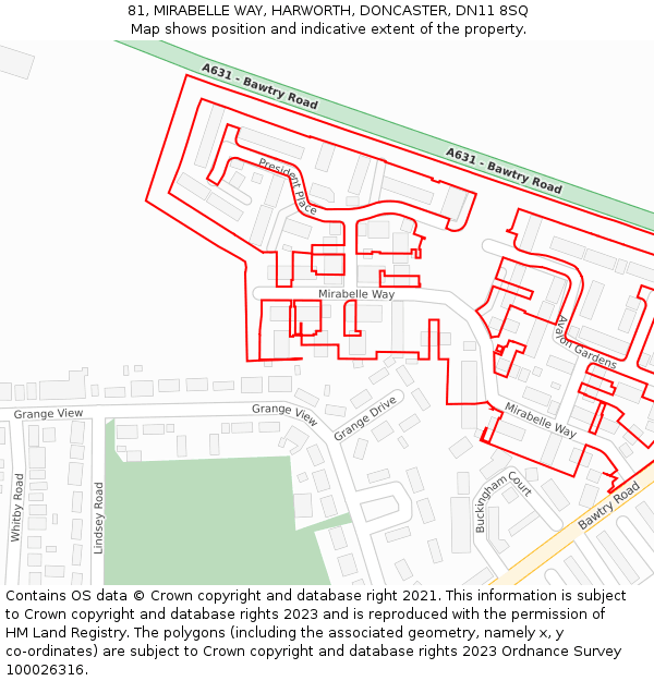 81, MIRABELLE WAY, HARWORTH, DONCASTER, DN11 8SQ: Location map and indicative extent of plot