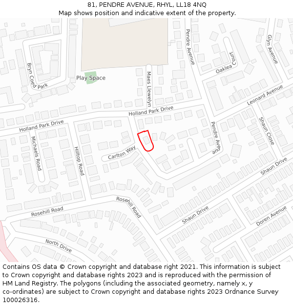 81, PENDRE AVENUE, RHYL, LL18 4NQ: Location map and indicative extent of plot