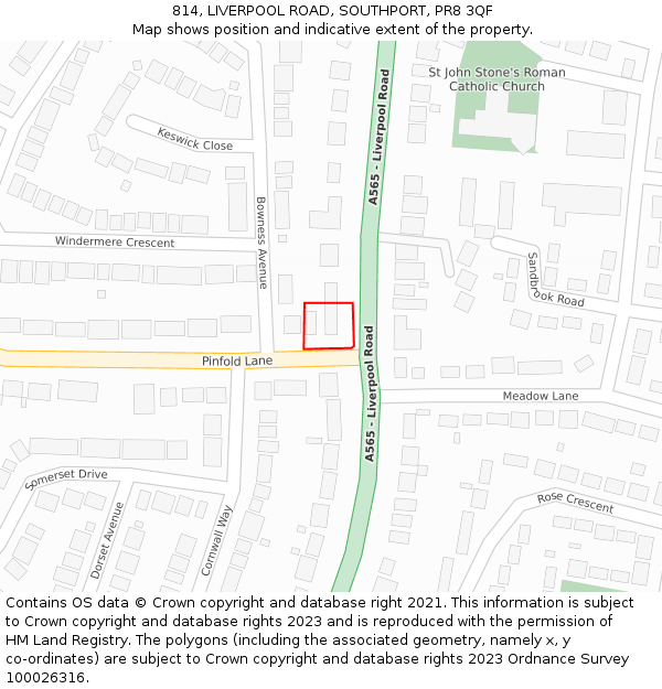 814, LIVERPOOL ROAD, SOUTHPORT, PR8 3QF: Location map and indicative extent of plot