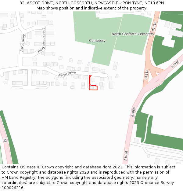 82, ASCOT DRIVE, NORTH GOSFORTH, NEWCASTLE UPON TYNE, NE13 6PN: Location map and indicative extent of plot