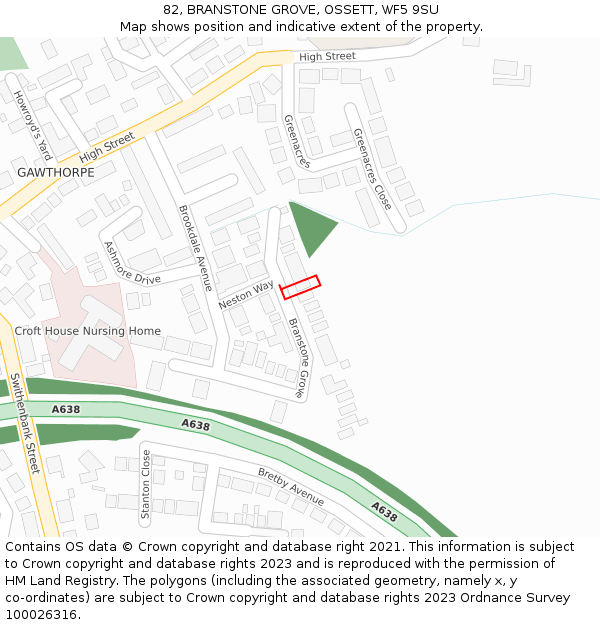 82, BRANSTONE GROVE, OSSETT, WF5 9SU: Location map and indicative extent of plot