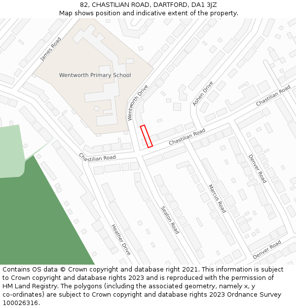 82, CHASTILIAN ROAD, DARTFORD, DA1 3JZ: Location map and indicative extent of plot