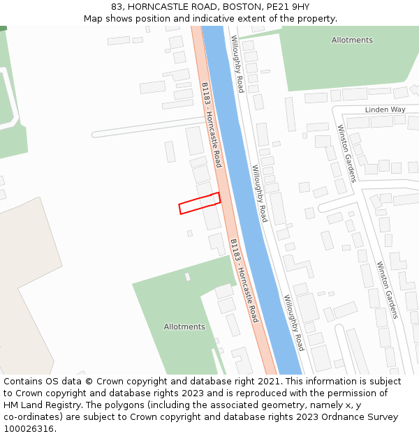 83, HORNCASTLE ROAD, BOSTON, PE21 9HY: Location map and indicative extent of plot