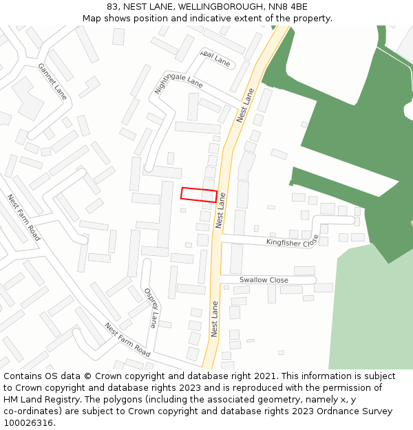 83, NEST LANE, WELLINGBOROUGH, NN8 4BE: Location map and indicative extent of plot