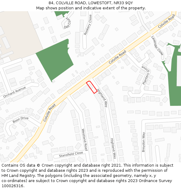 84, COLVILLE ROAD, LOWESTOFT, NR33 9QY: Location map and indicative extent of plot