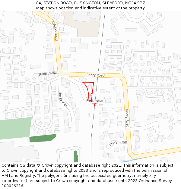 84, STATION ROAD, RUSKINGTON, SLEAFORD, NG34 9BZ: Location map and indicative extent of plot