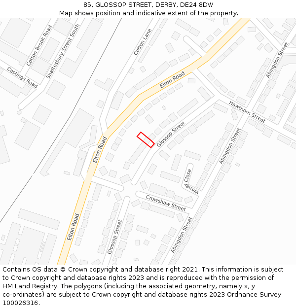 85, GLOSSOP STREET, DERBY, DE24 8DW: Location map and indicative extent of plot