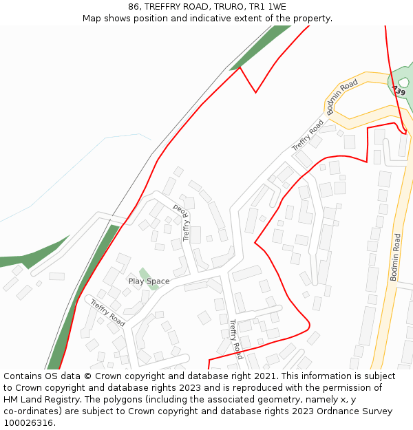 86, TREFFRY ROAD, TRURO, TR1 1WE: Location map and indicative extent of plot