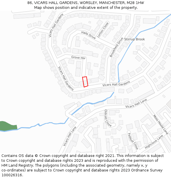 86, VICARS HALL GARDENS, WORSLEY, MANCHESTER, M28 1HW: Location map and indicative extent of plot