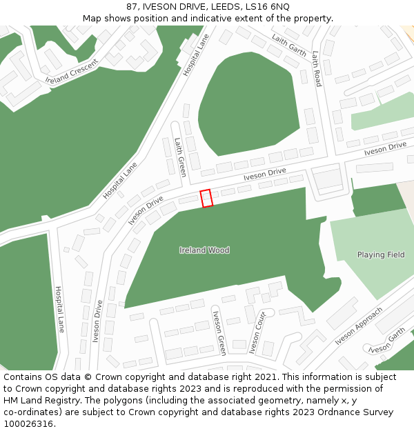 87, IVESON DRIVE, LEEDS, LS16 6NQ: Location map and indicative extent of plot