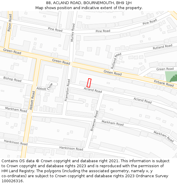 88, ACLAND ROAD, BOURNEMOUTH, BH9 1JH: Location map and indicative extent of plot