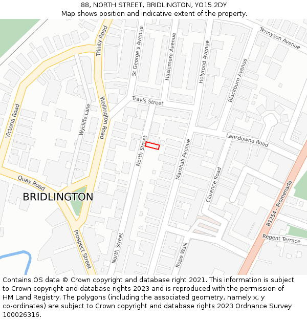 88, NORTH STREET, BRIDLINGTON, YO15 2DY: Location map and indicative extent of plot