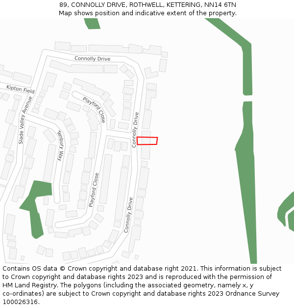 89, CONNOLLY DRIVE, ROTHWELL, KETTERING, NN14 6TN: Location map and indicative extent of plot