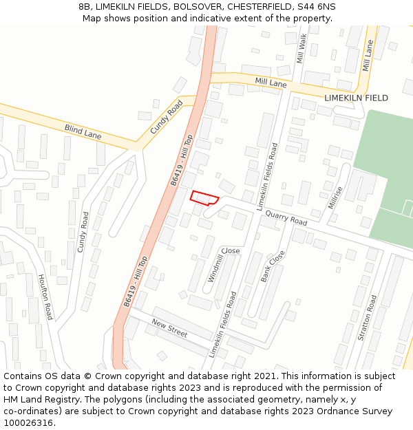 8B, LIMEKILN FIELDS, BOLSOVER, CHESTERFIELD, S44 6NS: Location map and indicative extent of plot