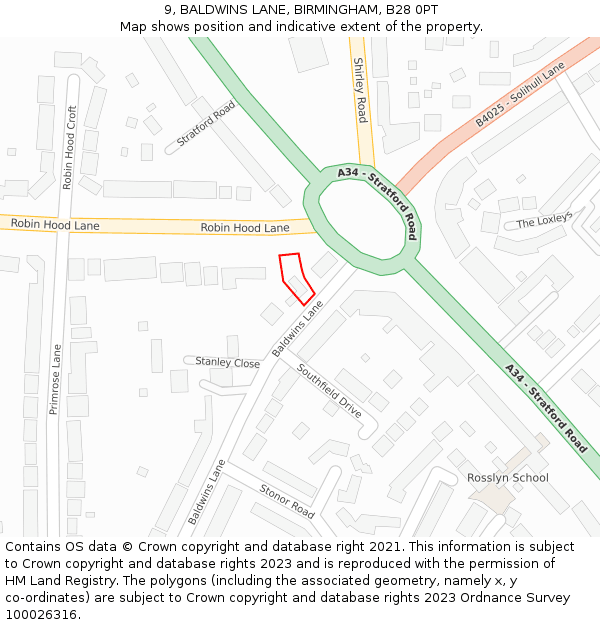 9, BALDWINS LANE, BIRMINGHAM, B28 0PT: Location map and indicative extent of plot