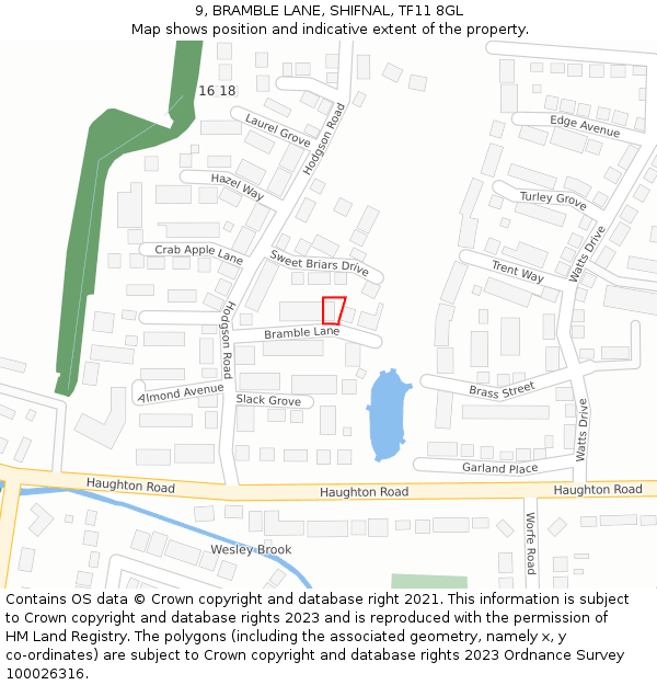 9, BRAMBLE LANE, SHIFNAL, TF11 8GL: Location map and indicative extent of plot