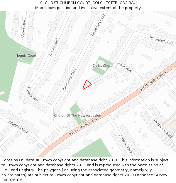 9, CHRIST CHURCH COURT, COLCHESTER, CO3 3AU: Location map and indicative extent of plot