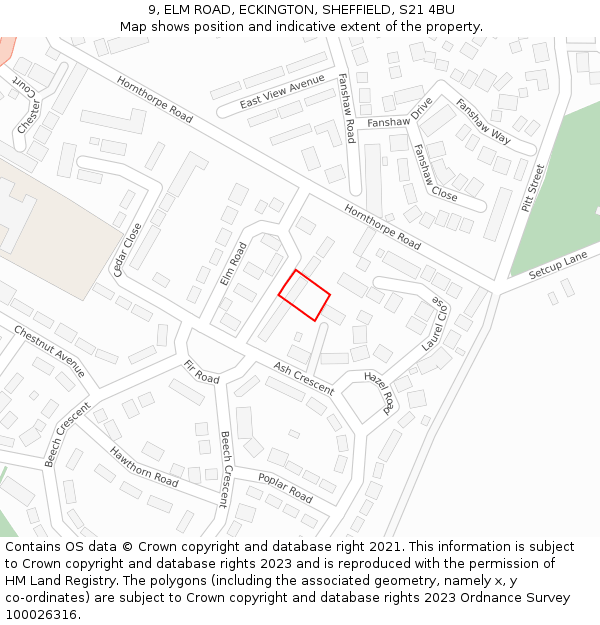 9, ELM ROAD, ECKINGTON, SHEFFIELD, S21 4BU: Location map and indicative extent of plot