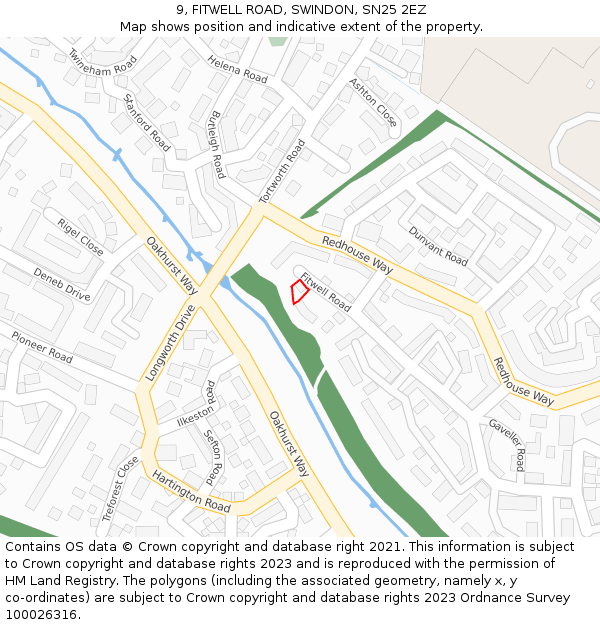 9, FITWELL ROAD, SWINDON, SN25 2EZ: Location map and indicative extent of plot