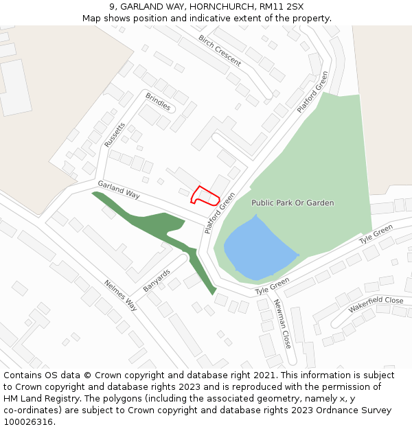 9, GARLAND WAY, HORNCHURCH, RM11 2SX: Location map and indicative extent of plot