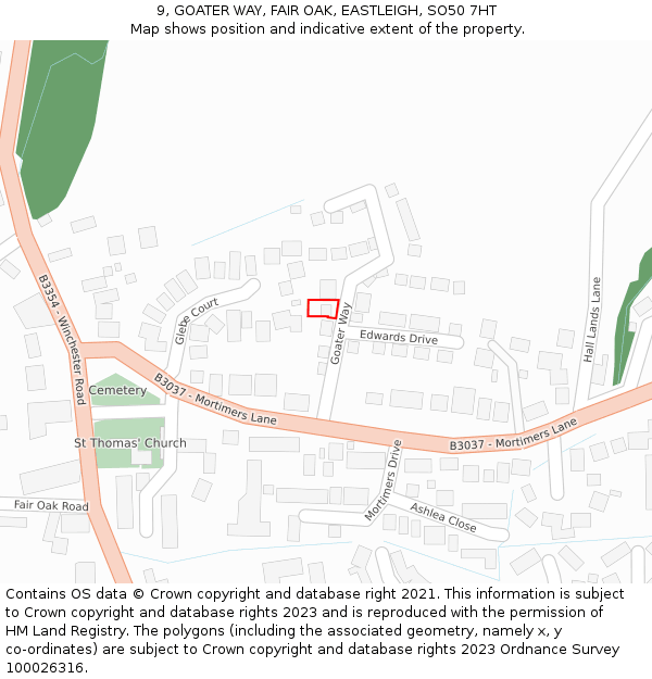 9, GOATER WAY, FAIR OAK, EASTLEIGH, SO50 7HT: Location map and indicative extent of plot