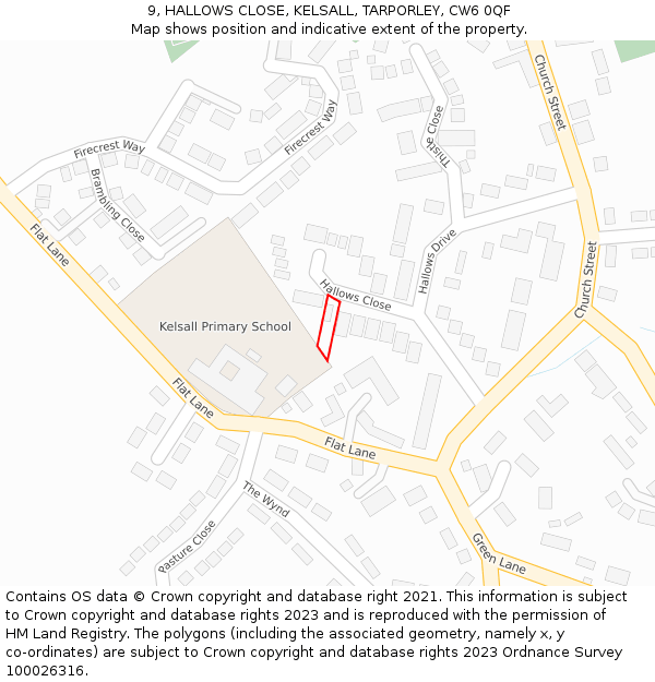 9, HALLOWS CLOSE, KELSALL, TARPORLEY, CW6 0QF: Location map and indicative extent of plot