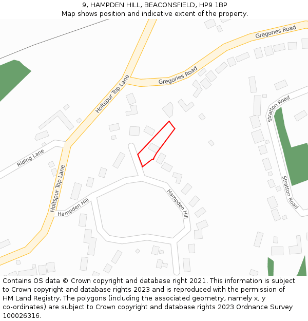 9, HAMPDEN HILL, BEACONSFIELD, HP9 1BP: Location map and indicative extent of plot