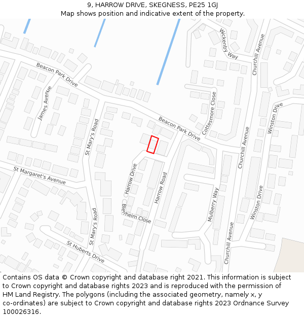 9, HARROW DRIVE, SKEGNESS, PE25 1GJ: Location map and indicative extent of plot