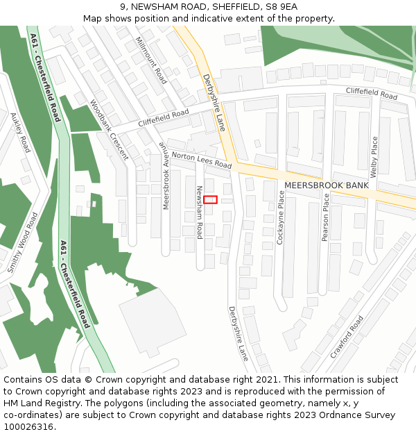 9, NEWSHAM ROAD, SHEFFIELD, S8 9EA: Location map and indicative extent of plot