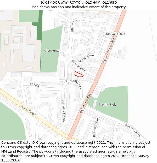 9, OTMOOR WAY, ROYTON, OLDHAM, OL2 6SD: Location map and indicative extent of plot