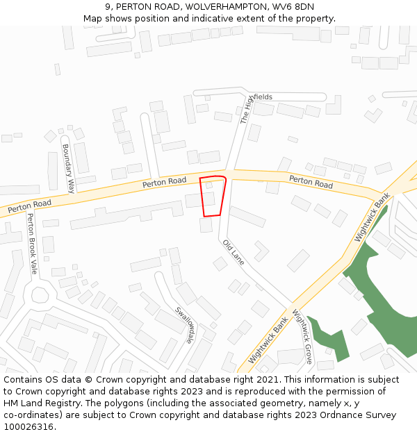 9, PERTON ROAD, WOLVERHAMPTON, WV6 8DN: Location map and indicative extent of plot