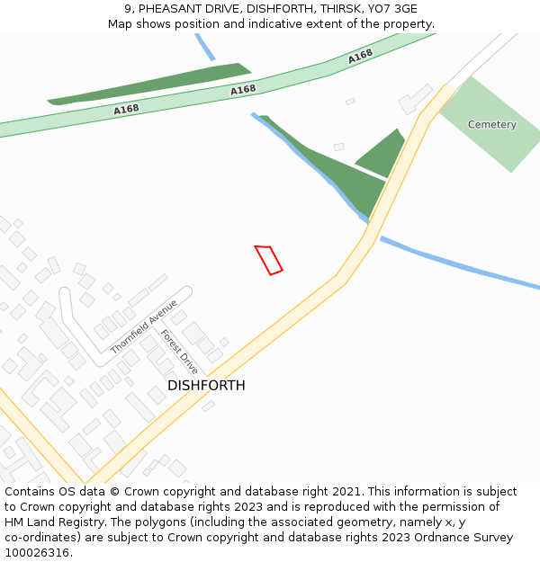 9, PHEASANT DRIVE, DISHFORTH, THIRSK, YO7 3GE: Location map and indicative extent of plot