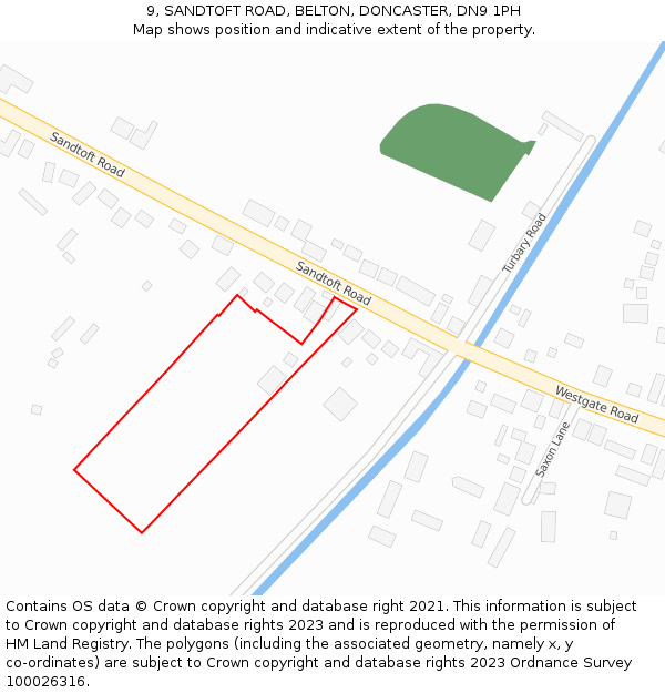 9, SANDTOFT ROAD, BELTON, DONCASTER, DN9 1PH: Location map and indicative extent of plot