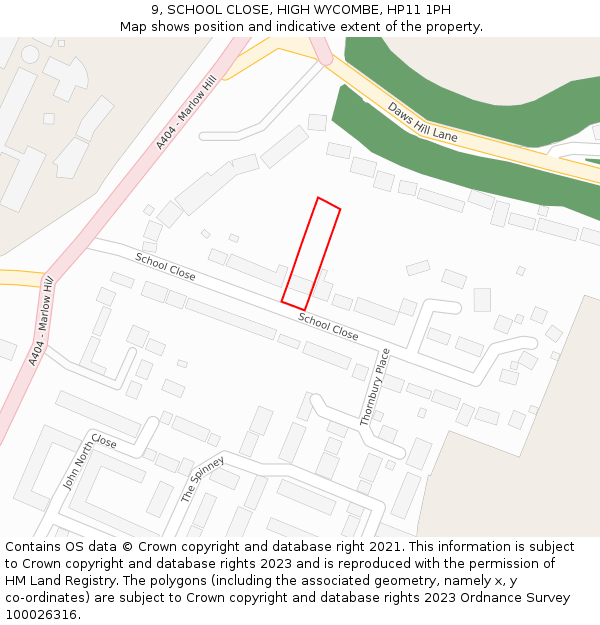 9, SCHOOL CLOSE, HIGH WYCOMBE, HP11 1PH: Location map and indicative extent of plot