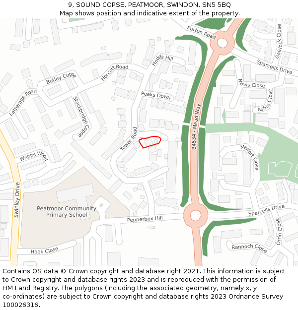 9, SOUND COPSE, PEATMOOR, SWINDON, SN5 5BQ: Location map and indicative extent of plot