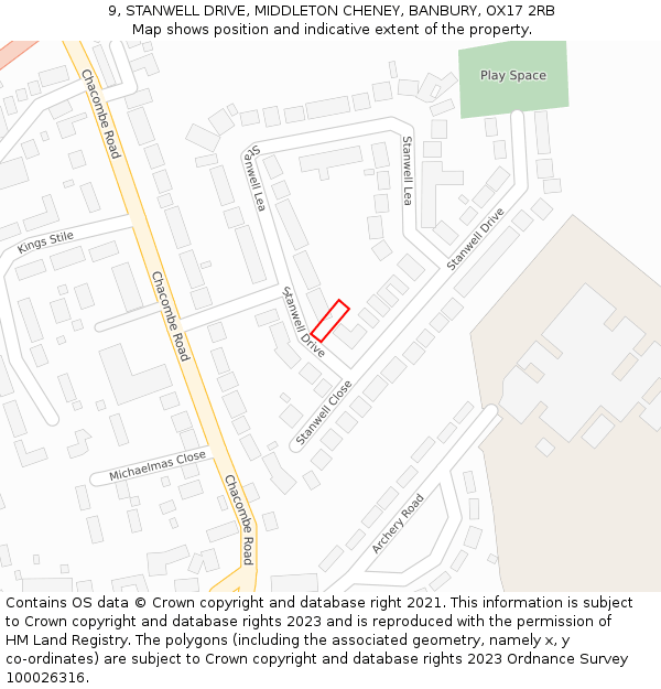 9, STANWELL DRIVE, MIDDLETON CHENEY, BANBURY, OX17 2RB: Location map and indicative extent of plot