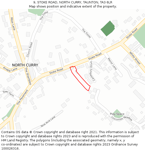 9, STOKE ROAD, NORTH CURRY, TAUNTON, TA3 6LR: Location map and indicative extent of plot