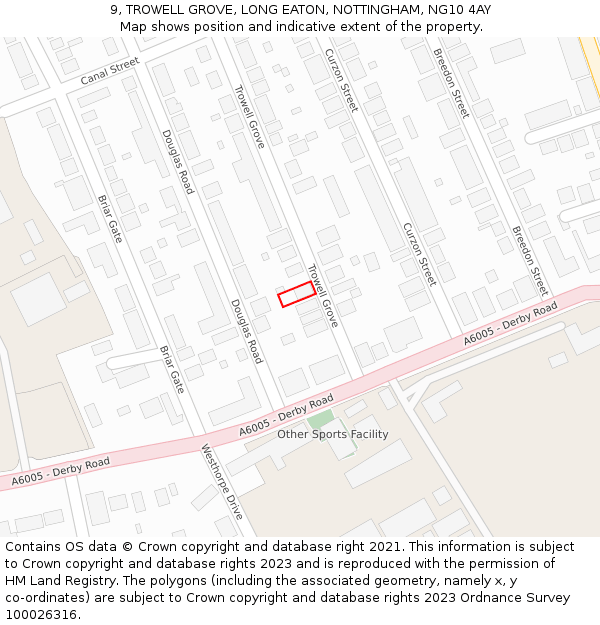 9, TROWELL GROVE, LONG EATON, NOTTINGHAM, NG10 4AY: Location map and indicative extent of plot