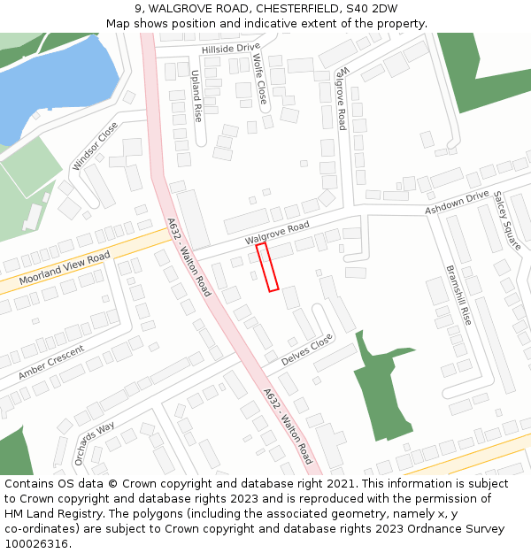 9, WALGROVE ROAD, CHESTERFIELD, S40 2DW: Location map and indicative extent of plot