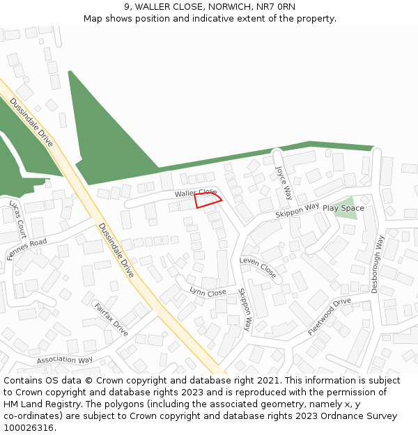 9, WALLER CLOSE, NORWICH, NR7 0RN: Location map and indicative extent of plot