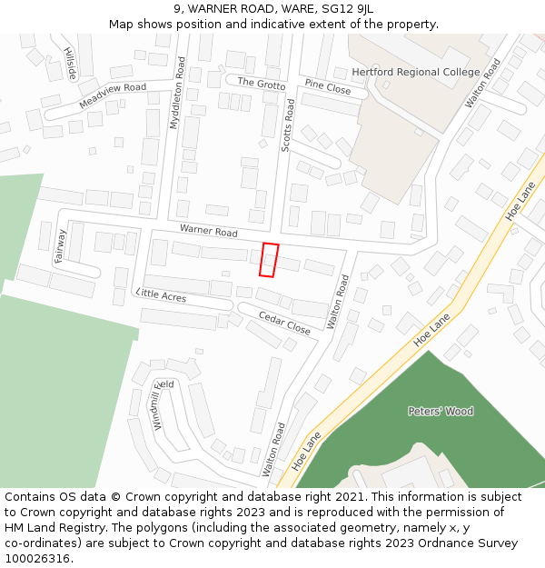 9, WARNER ROAD, WARE, SG12 9JL: Location map and indicative extent of plot