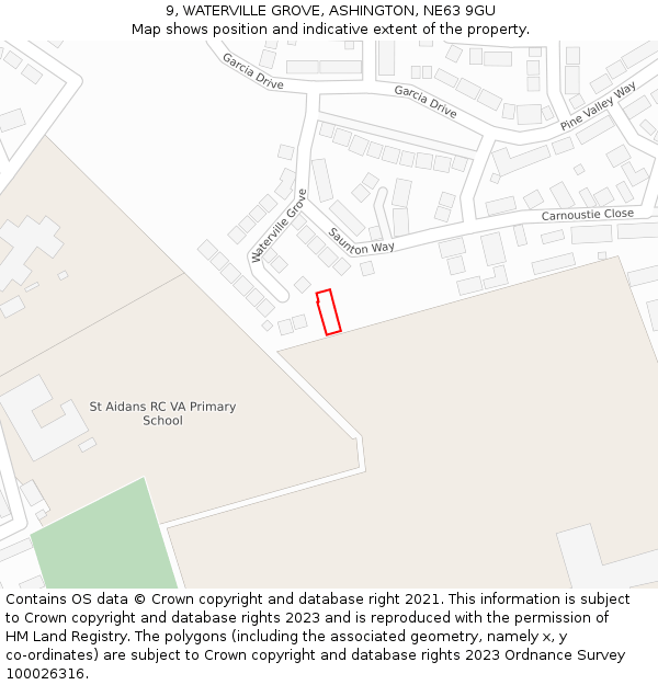 9, WATERVILLE GROVE, ASHINGTON, NE63 9GU: Location map and indicative extent of plot