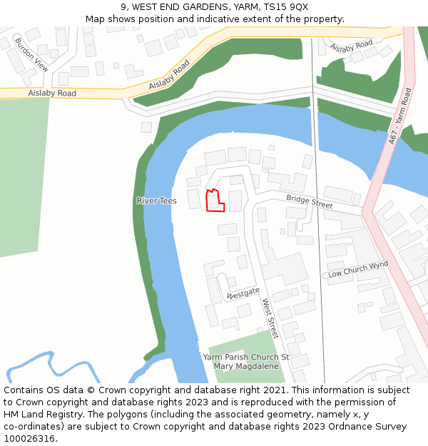 9, WEST END GARDENS, YARM, TS15 9QX: Location map and indicative extent of plot