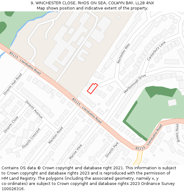 9, WINCHESTER CLOSE, RHOS ON SEA, COLWYN BAY, LL28 4NX: Location map and indicative extent of plot