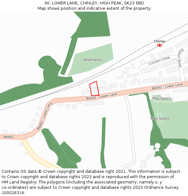 90, LOWER LANE, CHINLEY, HIGH PEAK, SK23 6BD: Location map and indicative extent of plot