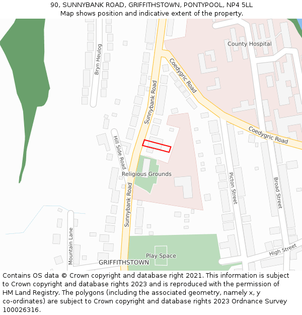 90, SUNNYBANK ROAD, GRIFFITHSTOWN, PONTYPOOL, NP4 5LL: Location map and indicative extent of plot