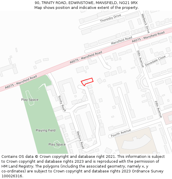 90, TRINITY ROAD, EDWINSTOWE, MANSFIELD, NG21 9RX: Location map and indicative extent of plot