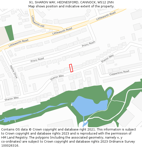 91, SHARON WAY, HEDNESFORD, CANNOCK, WS12 2NN: Location map and indicative extent of plot