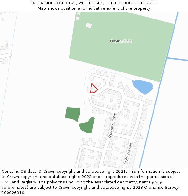 92, DANDELION DRIVE, WHITTLESEY, PETERBOROUGH, PE7 2FH: Location map and indicative extent of plot